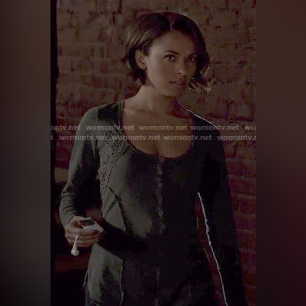 Free People Charcoal Lace Henley Button Top ASO The Vampire Diaries TVD